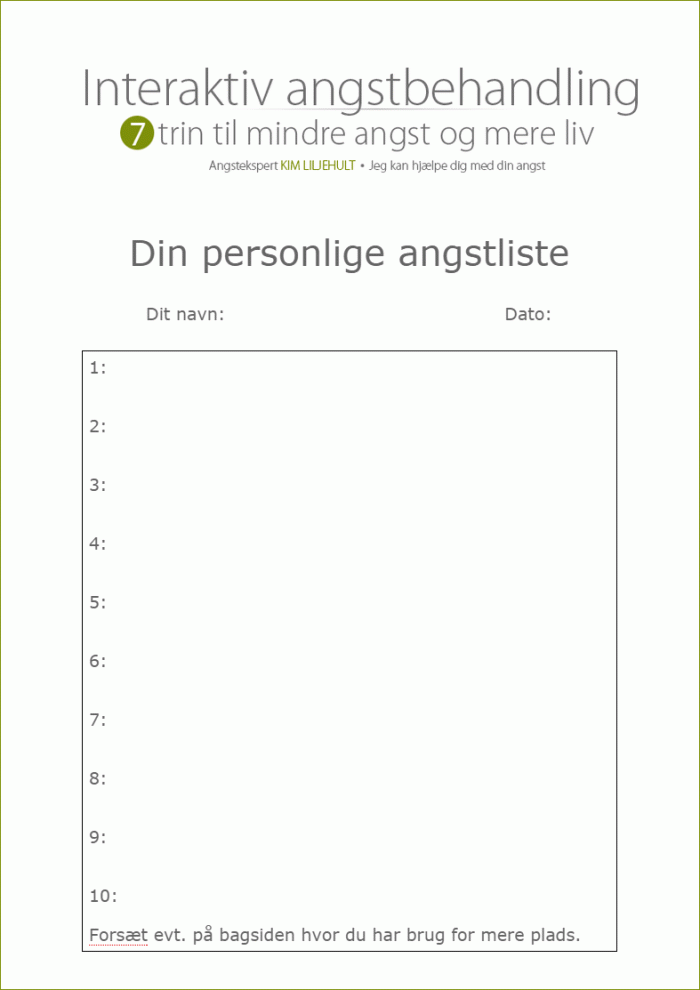 Opgave: skriv alt ned du er angst for